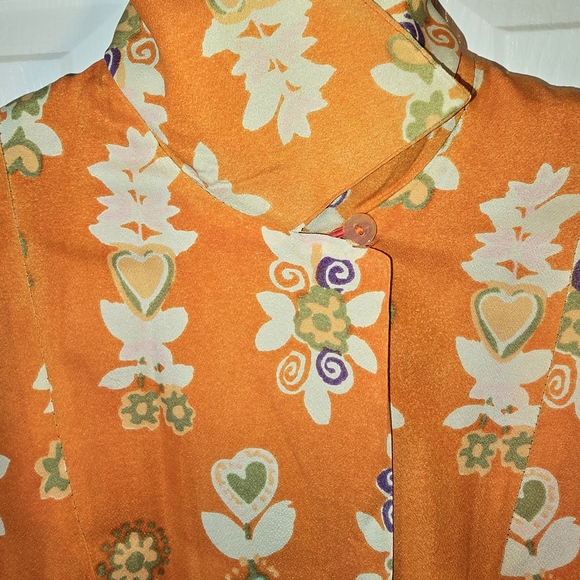 Vintage Silk Orange Purple Floral Coat Jacket - Picture 9 of 13